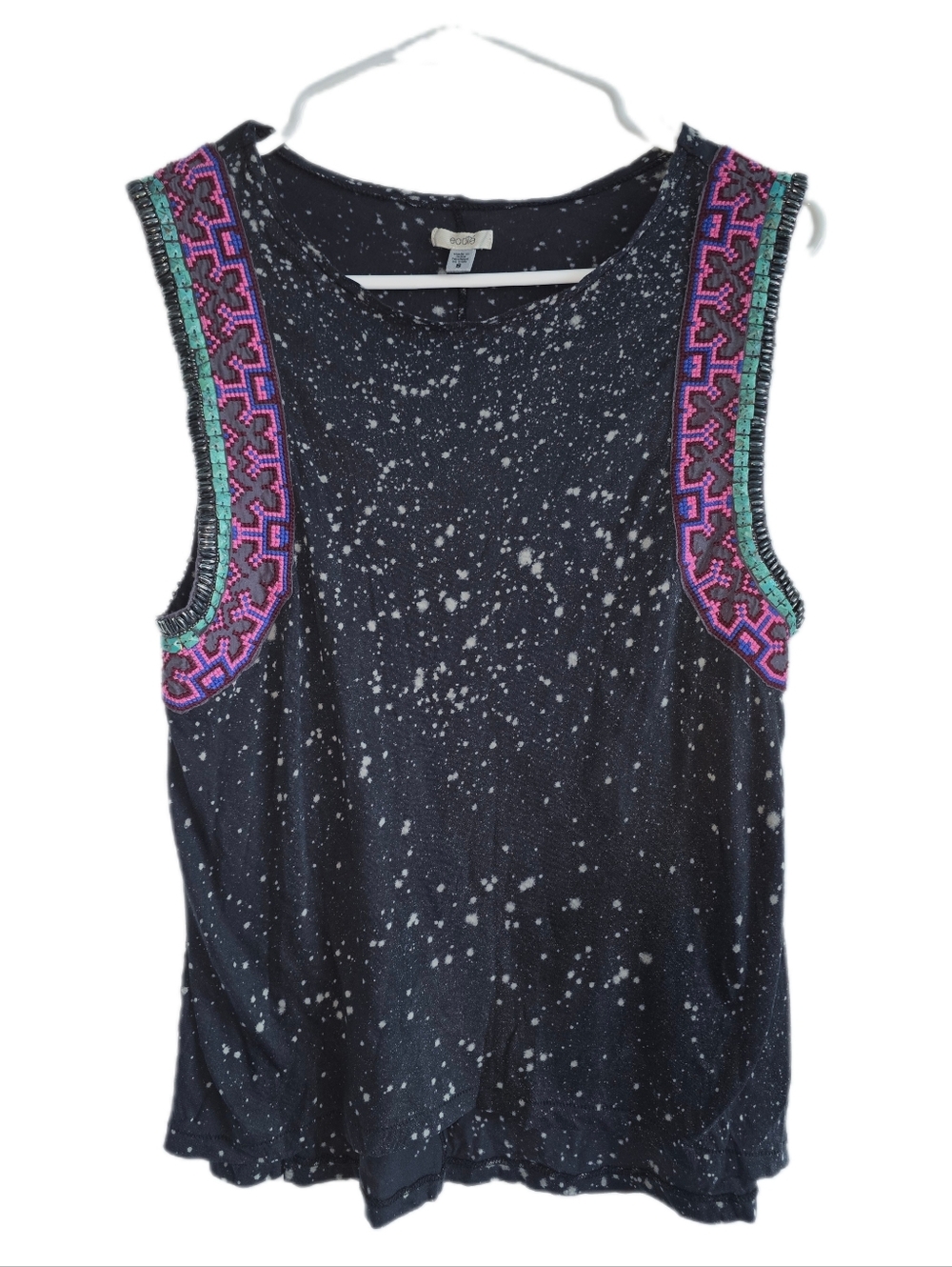 Ecoté Black Speckled Tank with Beaded Trim